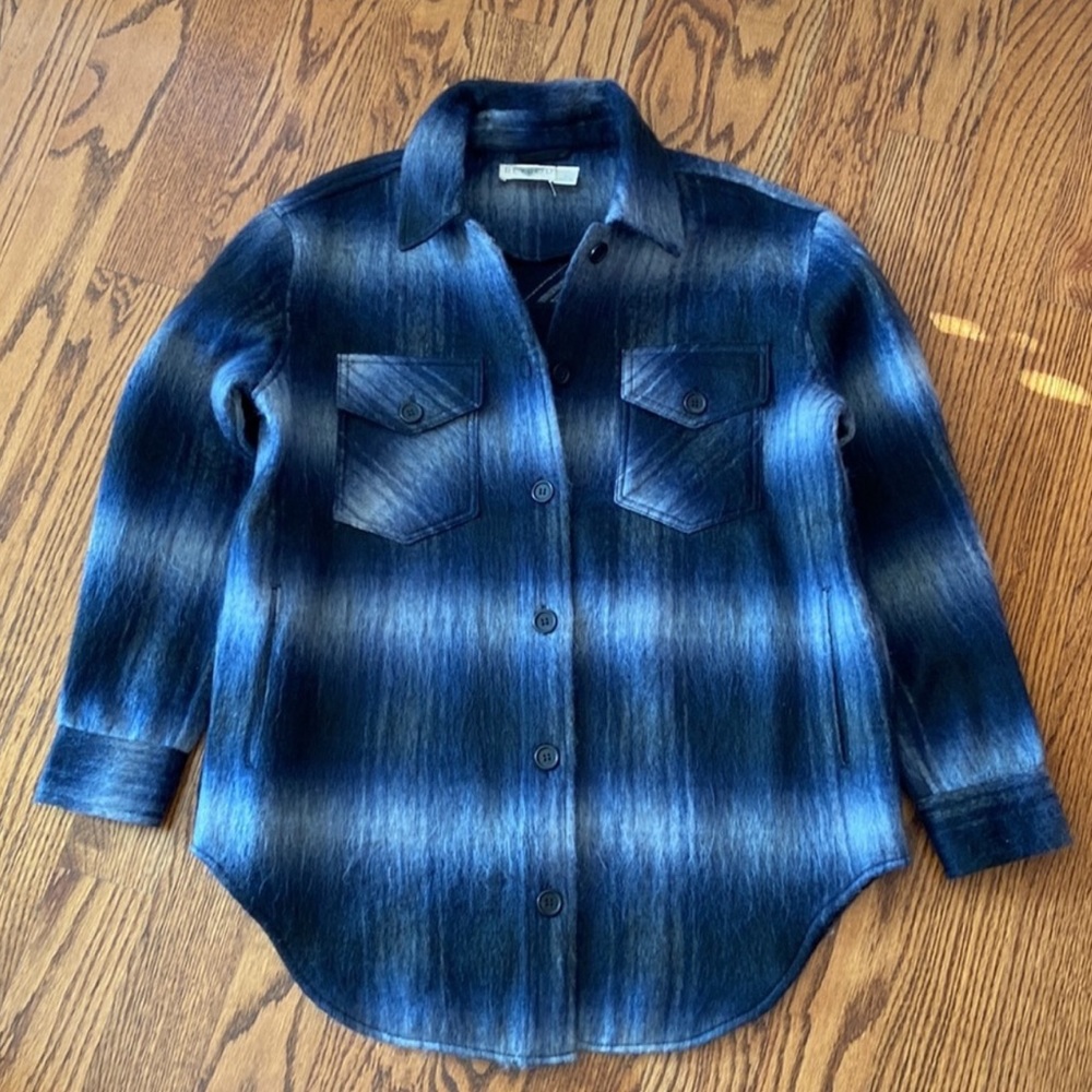RETROD Plaid Shacket Navy Grey Black Size Small